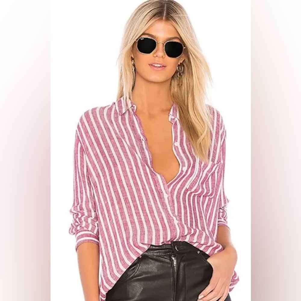 Rails Red & White Stripe Charli Shirt M - image 1